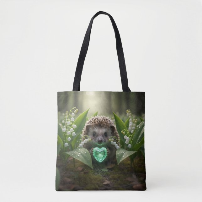 Bolsa Tote Cute May Hedgehog with Emerald Heart (Frente)