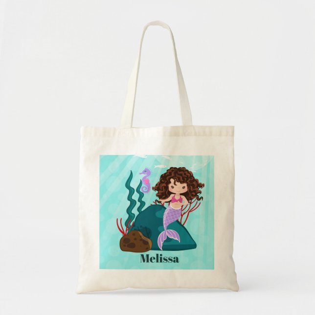 Bolsa Tote Cute mermadi adiciona nomes para garotas (Frente)