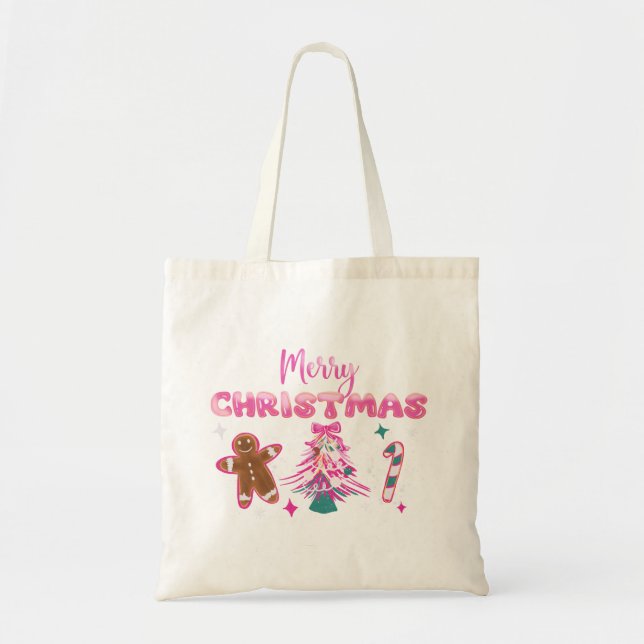 Bolsa Tote Cute Merry Christmas Gingerbread and Candy Design (Frente)