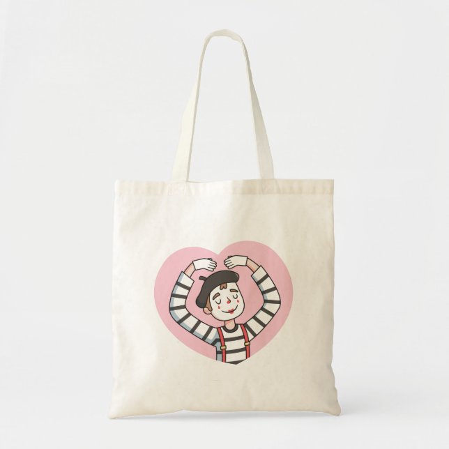 Bolsa Tote Cute Mime Amor Coração Pose Doodle (Frente)