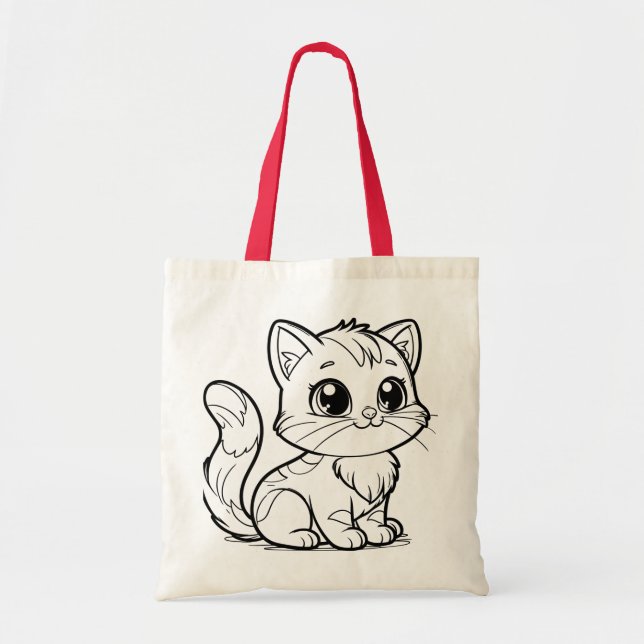 Bolsa Tote Cute Minimalist Kitten Line Art Tote Bag (Frente)