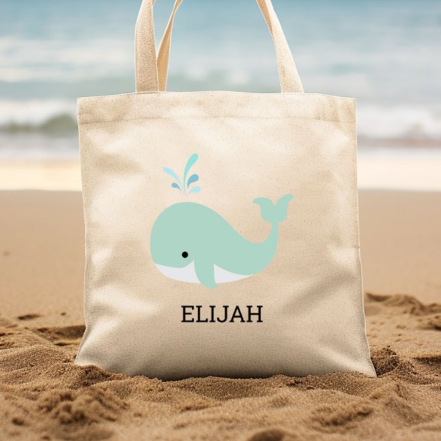 Bolsa Tote Cute Mint Green Whale Kids Personalizado (Criador carregado)