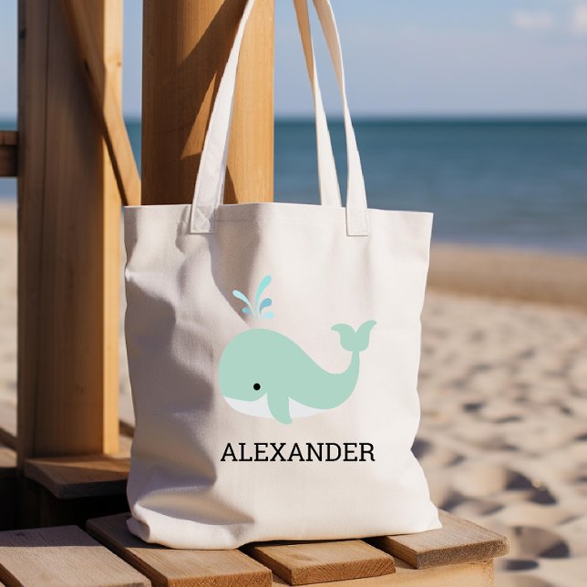 Bolsa Tote Cute Mint Green Whale Kids Personalizado (Criador carregado)