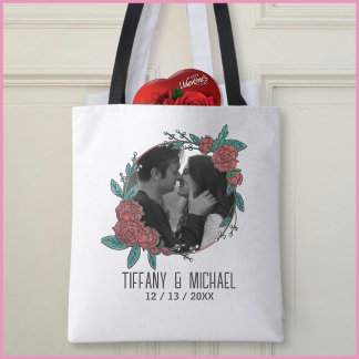 Bolsa Tote Cute Modern 1 Photo Couples Names Date Married