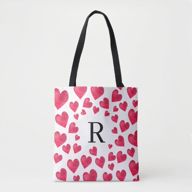 Bolsa Tote Cute Monogram Valentine's Day Hearts (Frente)
