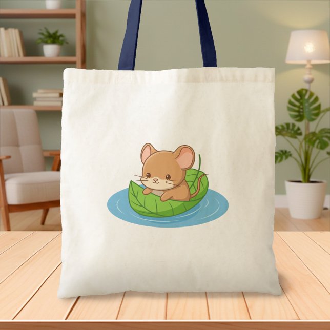 Bolsa Tote Cute Mouse in a Leaf Boat (Criador carregado)
