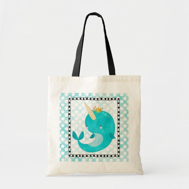 Bolsa Tote Cute Narwhal - Turquesa Nursery Impressão (Frente)