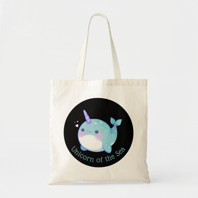 Bolsa Tote Cute Narwhal Unicórnio do Mar (Frente)