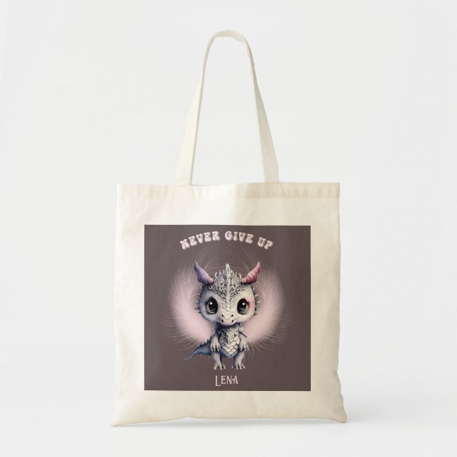 Bolsa Tote Cute "Nunca Desista", Dragão de Penas (Frente)