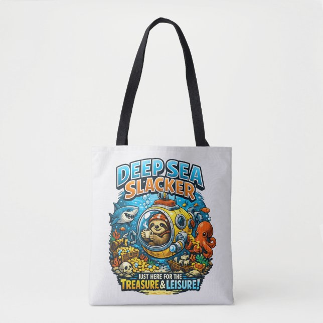 Bolsa Tote Cute Ocean Adventure Humor, Funny Sloth Diving art (Frente)