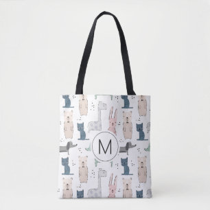 Bolsa Tote Cute Pastel Baby Animal Pattern