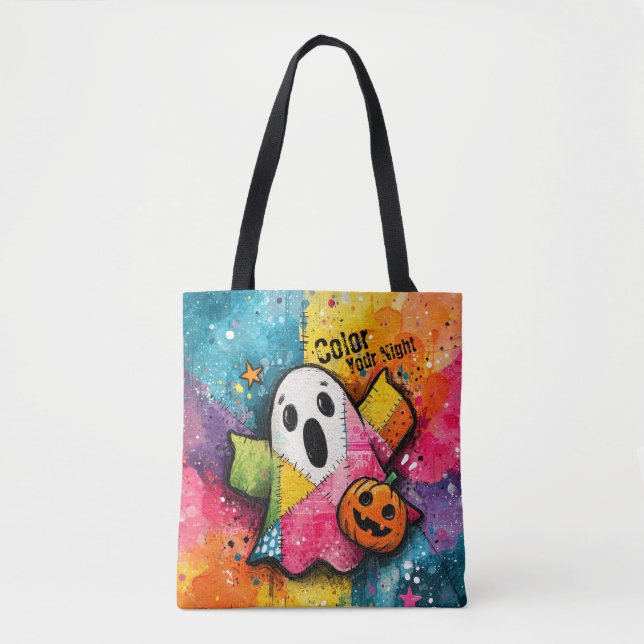 Bolsa Tote Cute Patchwork Ghost Colorful Splatter Art (Frente)