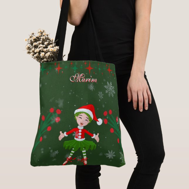Bolsa Tote Cute Personalized Christmas Elf Girl Ballet (Close Up)