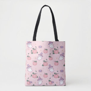 Bolsa Tote Cute Pink Fantasma Pastel Halloween Doces ou Trave
