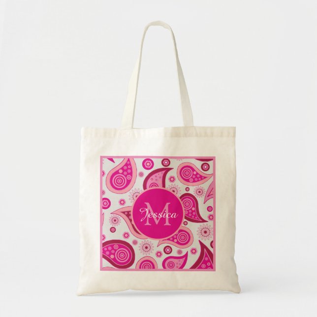 Bolsa Tote Cute Pink Paisley Personalised (Frente)