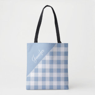 Bolsa Tote Cute Pó Azul Buffalo Xadrez Nome Padrão 