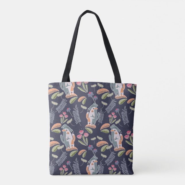 Bolsa Tote Cute Podenco e Galgo Floral Marinho (Verso)