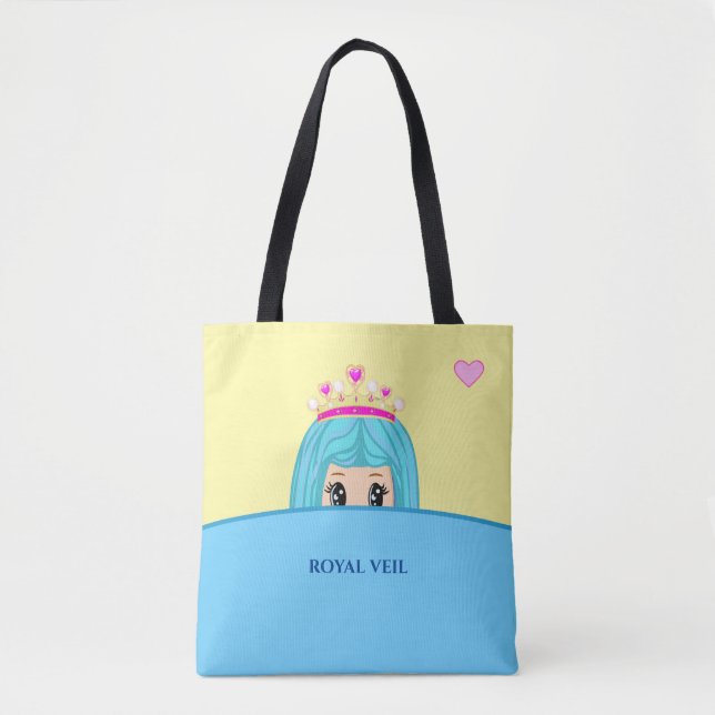 Bolsa Tote Cute Princess royal veil em turquesa e amarelo (Frente)