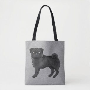 Bolsa Tote Cute Pug Mops Cartoon Dog Breed Cor Preta Cinza