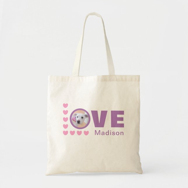 Bolsa Tote Cute Puppy Dog Love Hearts Valentines Day Lavender (Frente)