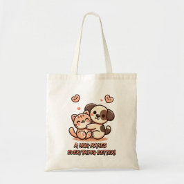 Bolsa Tote Cute Puppy & Kitten Hug - Adorável Design Kawaii