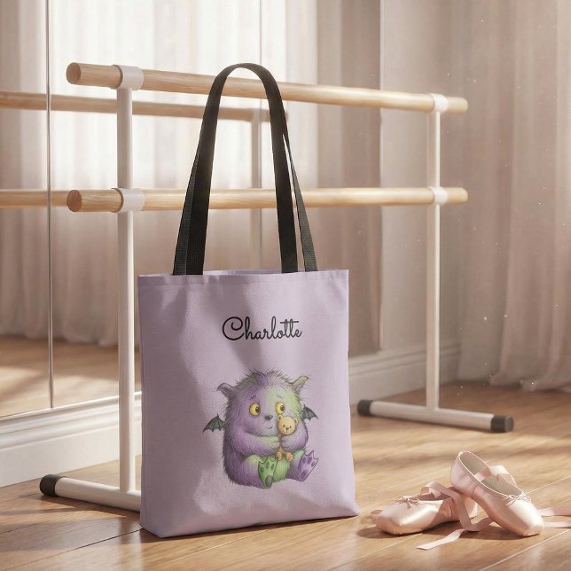Bolsa Tote Cute Purple Green Fluffy Monster Buddy (Criador carregado)