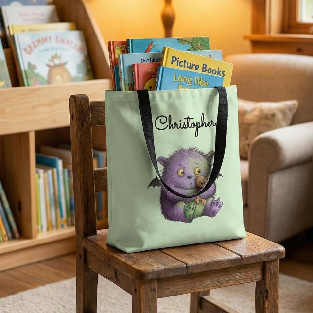 Bolsa Tote Cute Purple Green Fluffy Monster Buddy (Criador carregado)