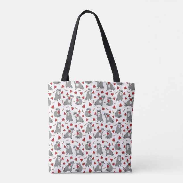 Bolsa Tote Cute Raccoon com Fatia de Melancia (Verso)