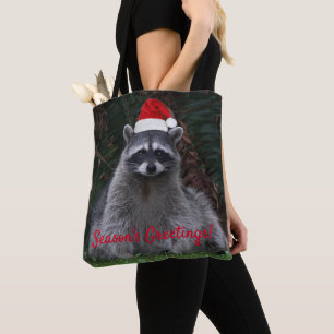 Bolsa Tote Cute Raccoon Vestindo Santa Hat