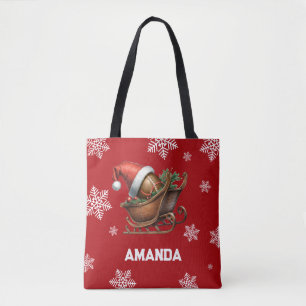 Bolsa Tote Cute Red Football Papais noeis Sleigh Name