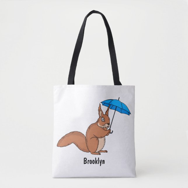 Bolsa Tote Cute red squirrel with umbrella cartoon (Frente)