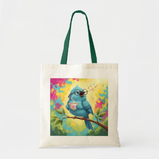 Bolsa Tote Cute Singing Blue Bird Tote Bag | Cozy Coffee Love