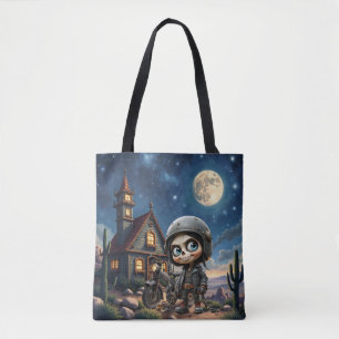 Bolsa Tote Cute Skull Biker   Passeio ao Luar pelo Deserto