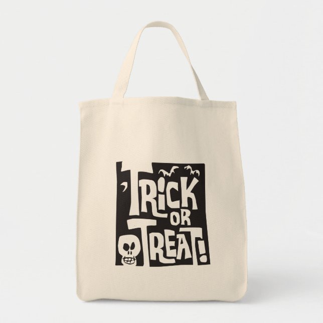 Bolsa Tote Cute Skull e Morcegos Retro Halloween  (Frente)