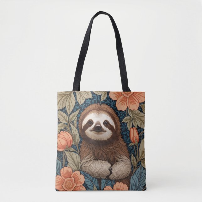 Bolsa Tote Cute Sloth Elegant Floral William Morris Inspired (Frente)