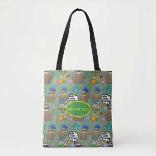 Bolsa Tote Cute Sloth Green Patterno Engraçado Faça-O Citar
