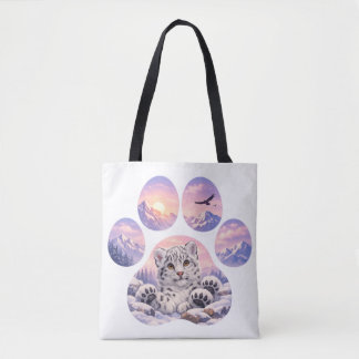 Bolsa Tote Cute Snow Leopard Paw Mountain Design