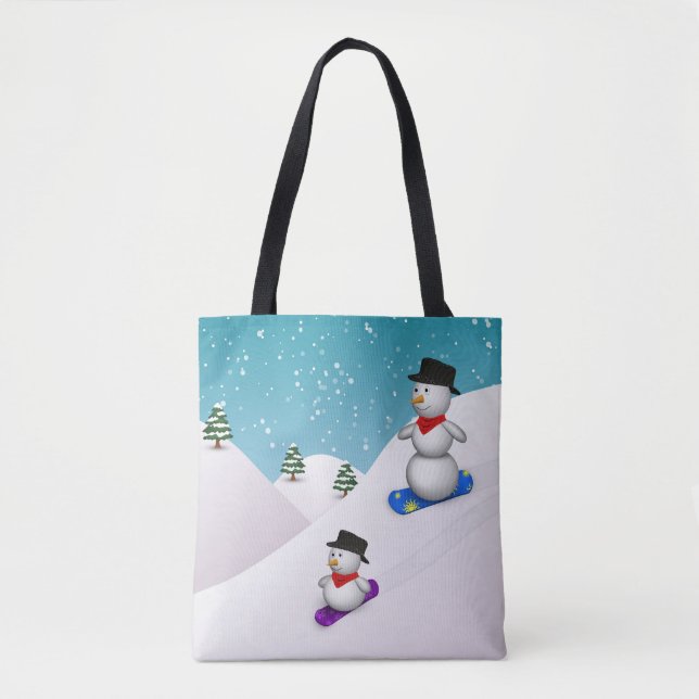 Bolsa Tote Cute Snowboard Snowmen (Frente)