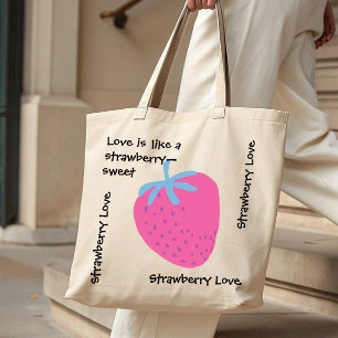 Bolsa Tote Cute Strawberry Love – Sacola de Compras do Dia do