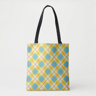 Bolsa Tote Cute Sunny Yellow and Blue Argyle Pattern