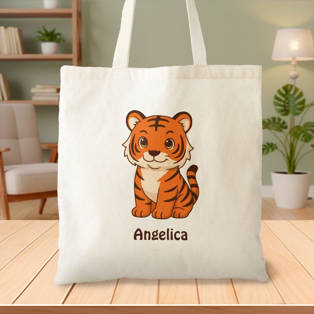 Bolsa Tote Cute Tiger Cub Custom Name (Criador carregado)