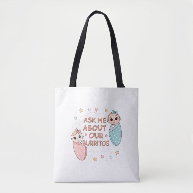 Bolsa Tote Cute Twin Baby Burrito Announcement Illustration (Frente)