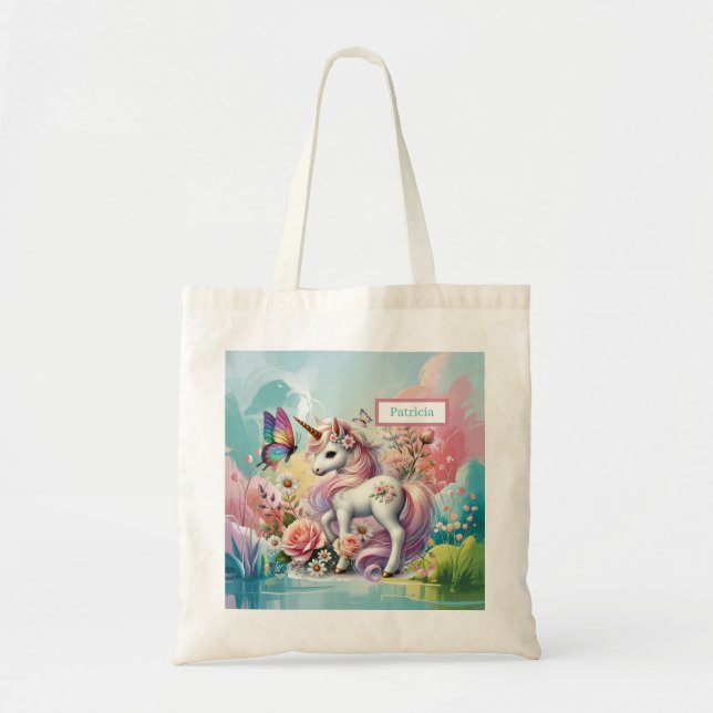 Bolsa Tote Cute unicorn lovers add name (Frente)