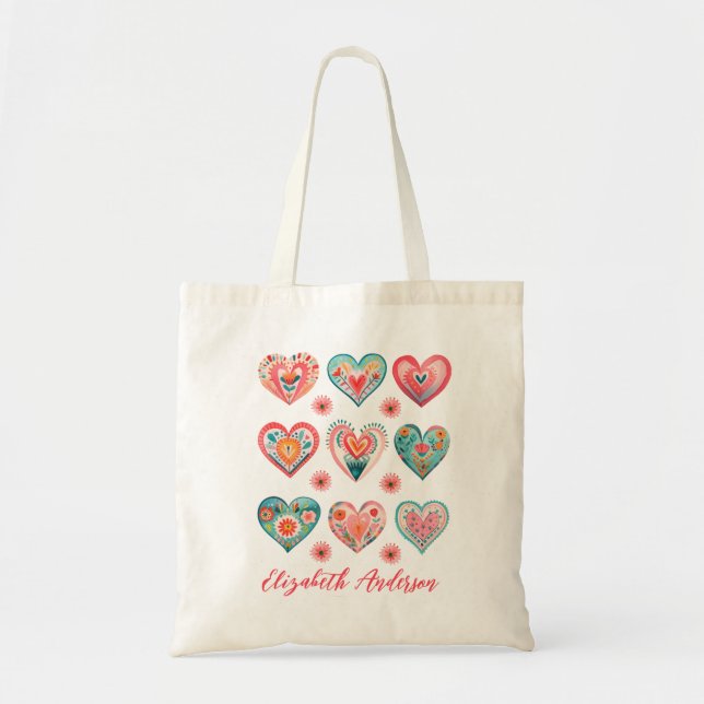 Bolsa Tote Cute Valentine Heart Pattern (Frente)