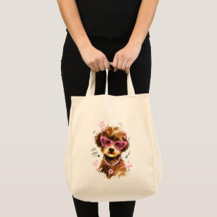 Bolsa Tote Cute Vibes Cachorrinho Poodle com Óculos de Sol de