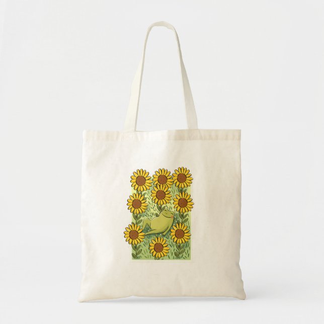 Bolsa Tote Cute Whimsical Frog And Sunflowers Illustration (Frente)
