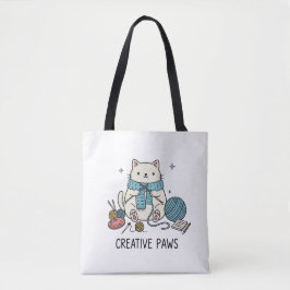 Bolsa Tote Cute White Cat Knitting Hobbyist Accessory Design
