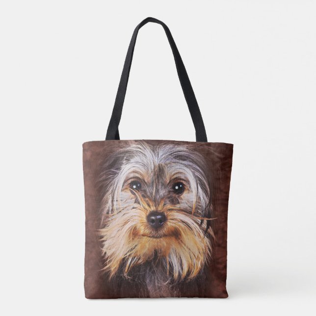 Bolsa Tote Cute Yorkshire Terrier Face 3D Para Mulheres (Verso)