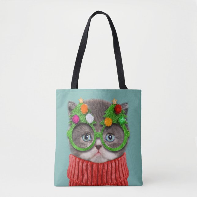 Bolsa Tote Cutest Baby Animals | Cat Christmas Sweater (Frente)