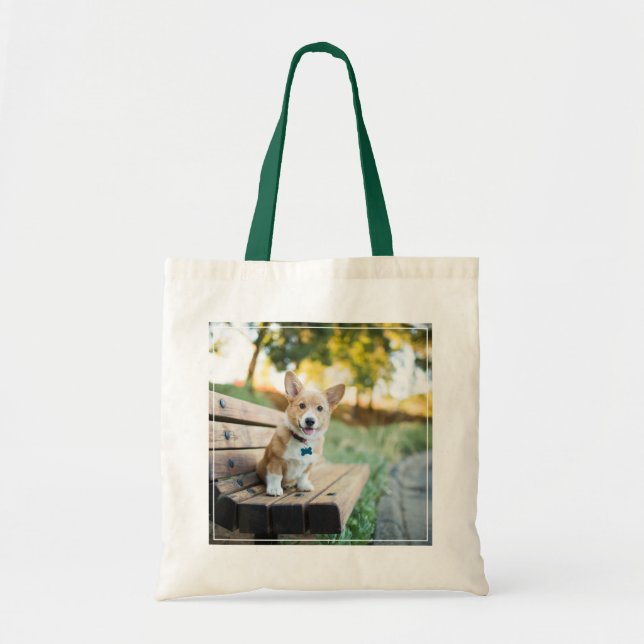 Bolsa Tote Cutest Baby Animals | Corgi Puppy on a Park Bench (Frente)